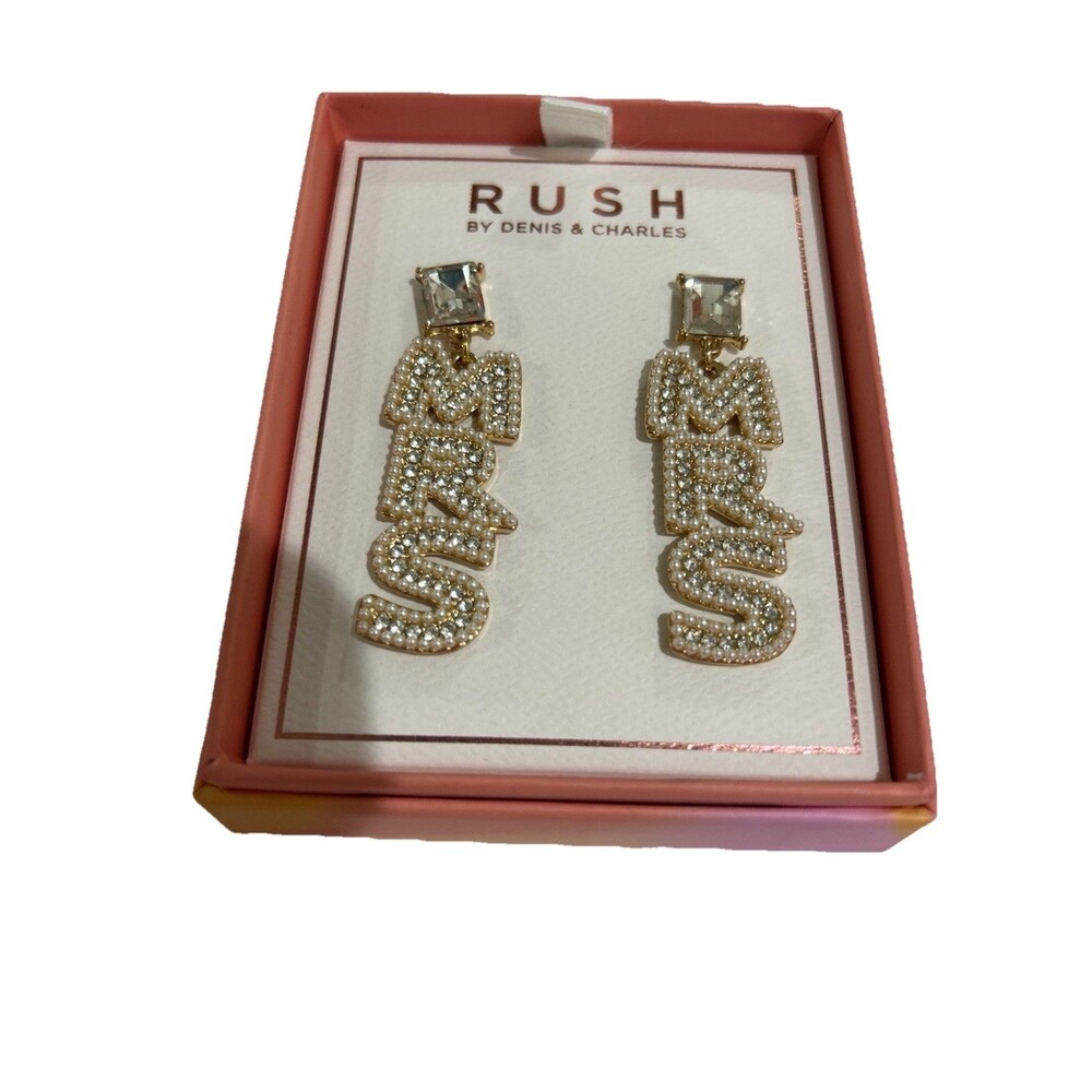 Rush By Denis & Charles Mrs Dangle Pierced Earrings Bridal Wedding Engagement